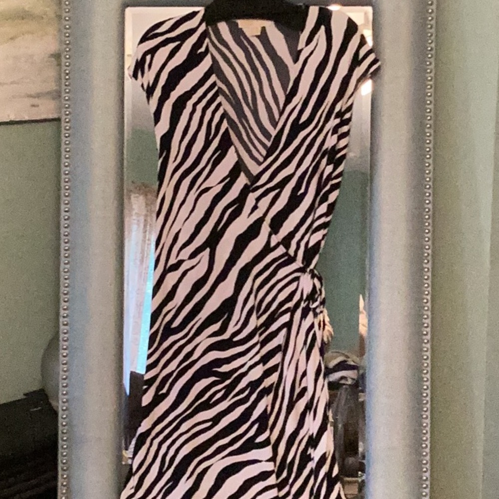 Michael Kors wrap dress, black and white tiger stripes, size M